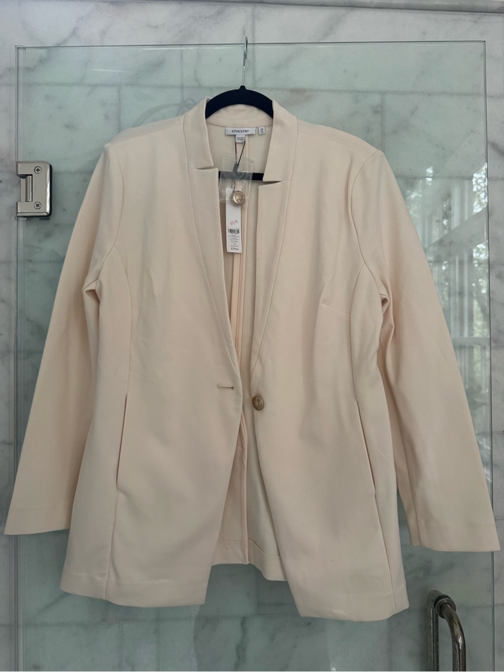 Chico’s Cream Longline Blazer — Size 1.5, NWT